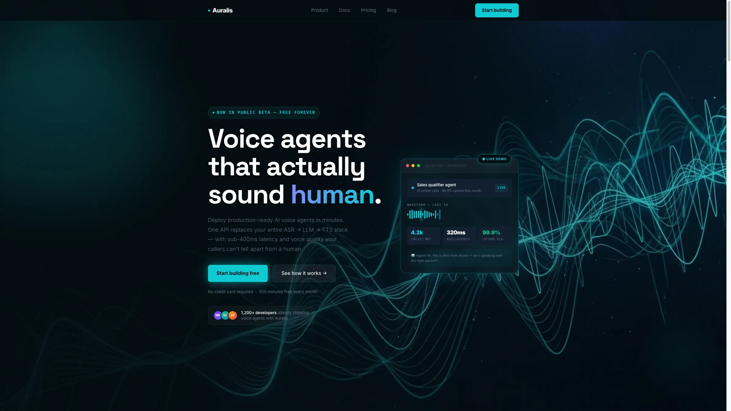 Auralis voice AI website homepage