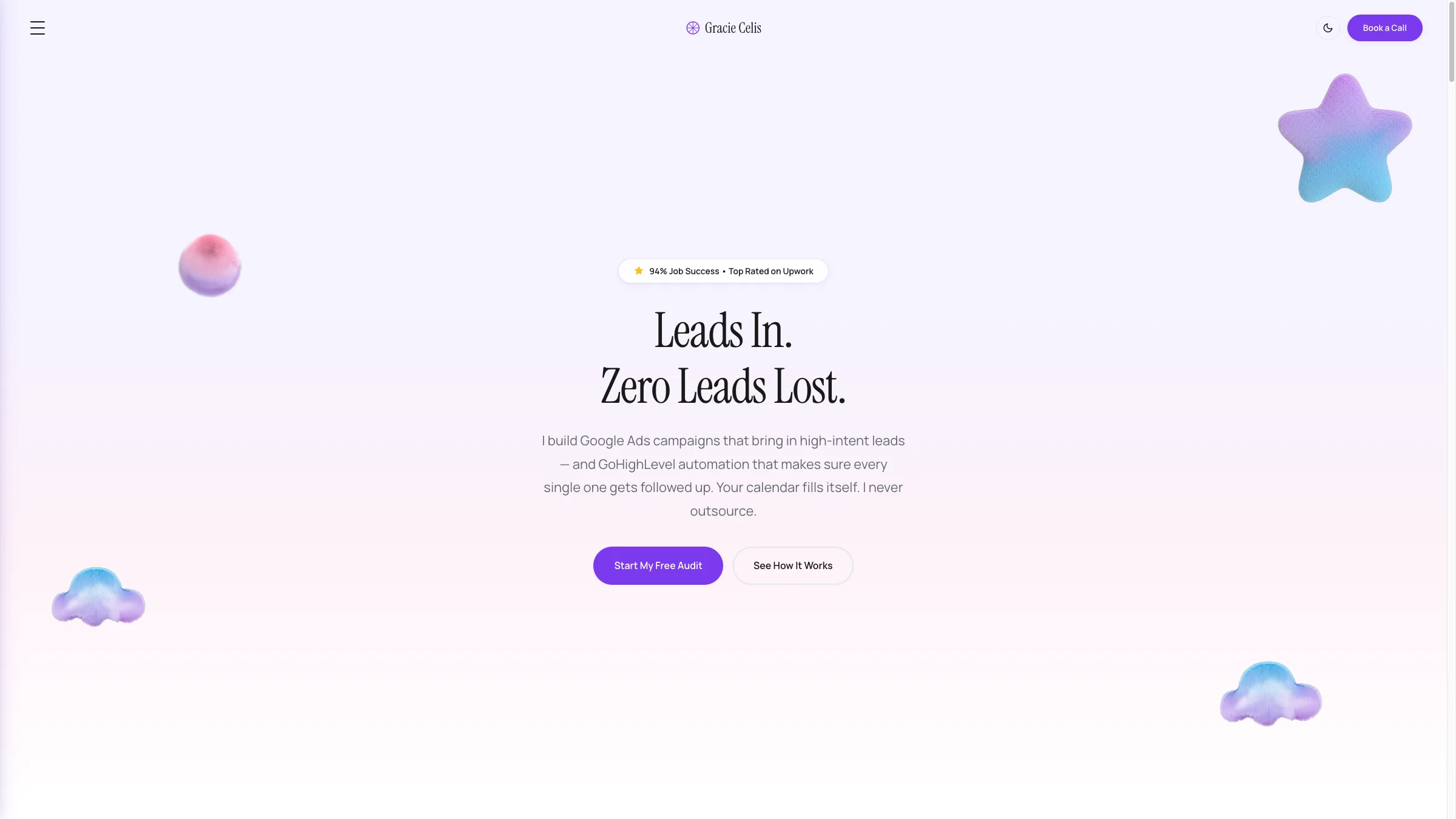 Gracie Celis lead generation service homepage