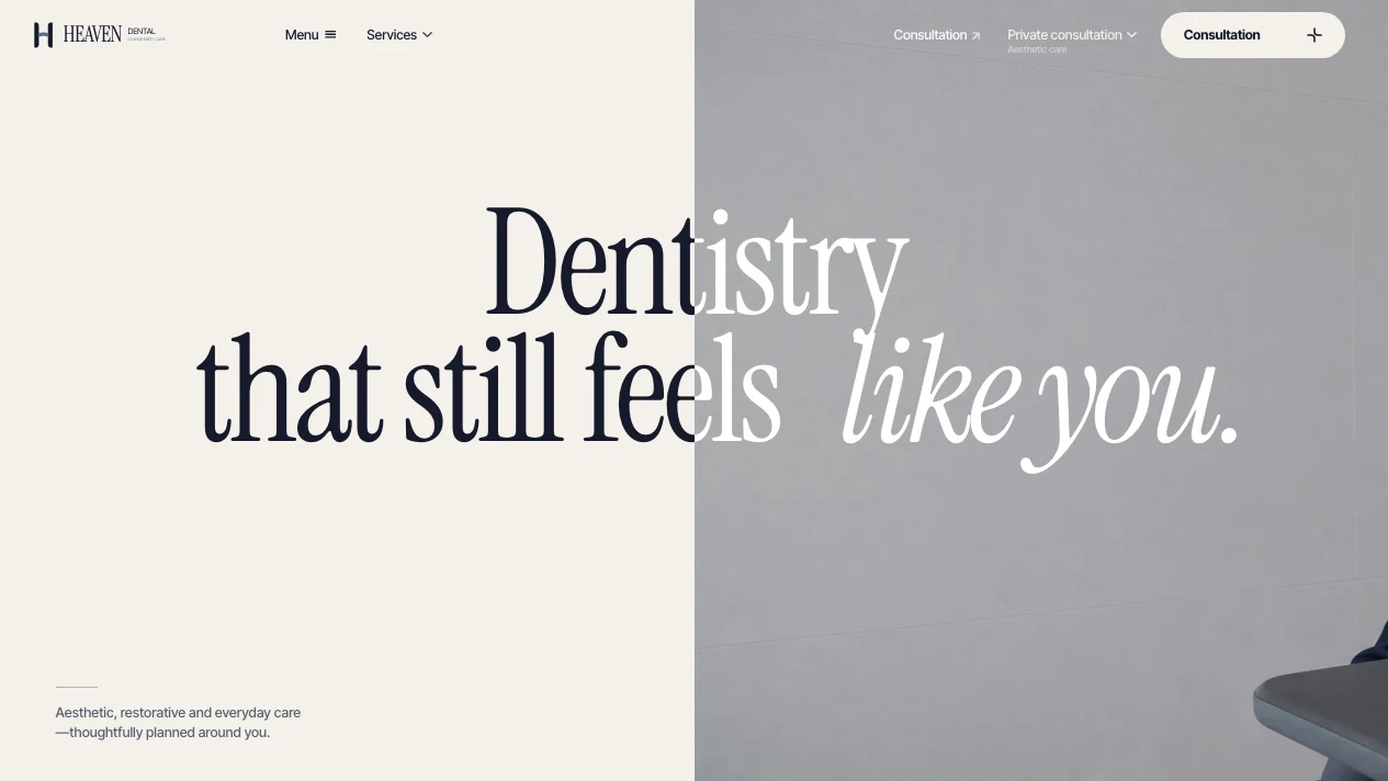 Heaven Dental considered-care website homepage