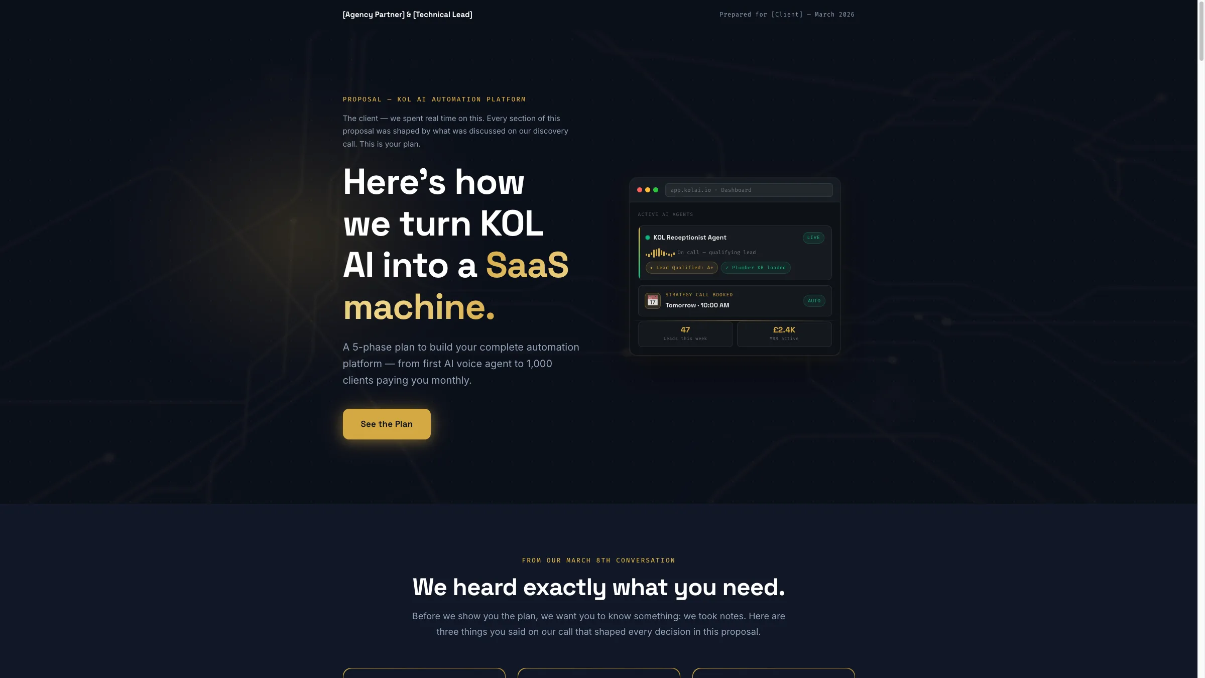 KOL AI platform proposal interface