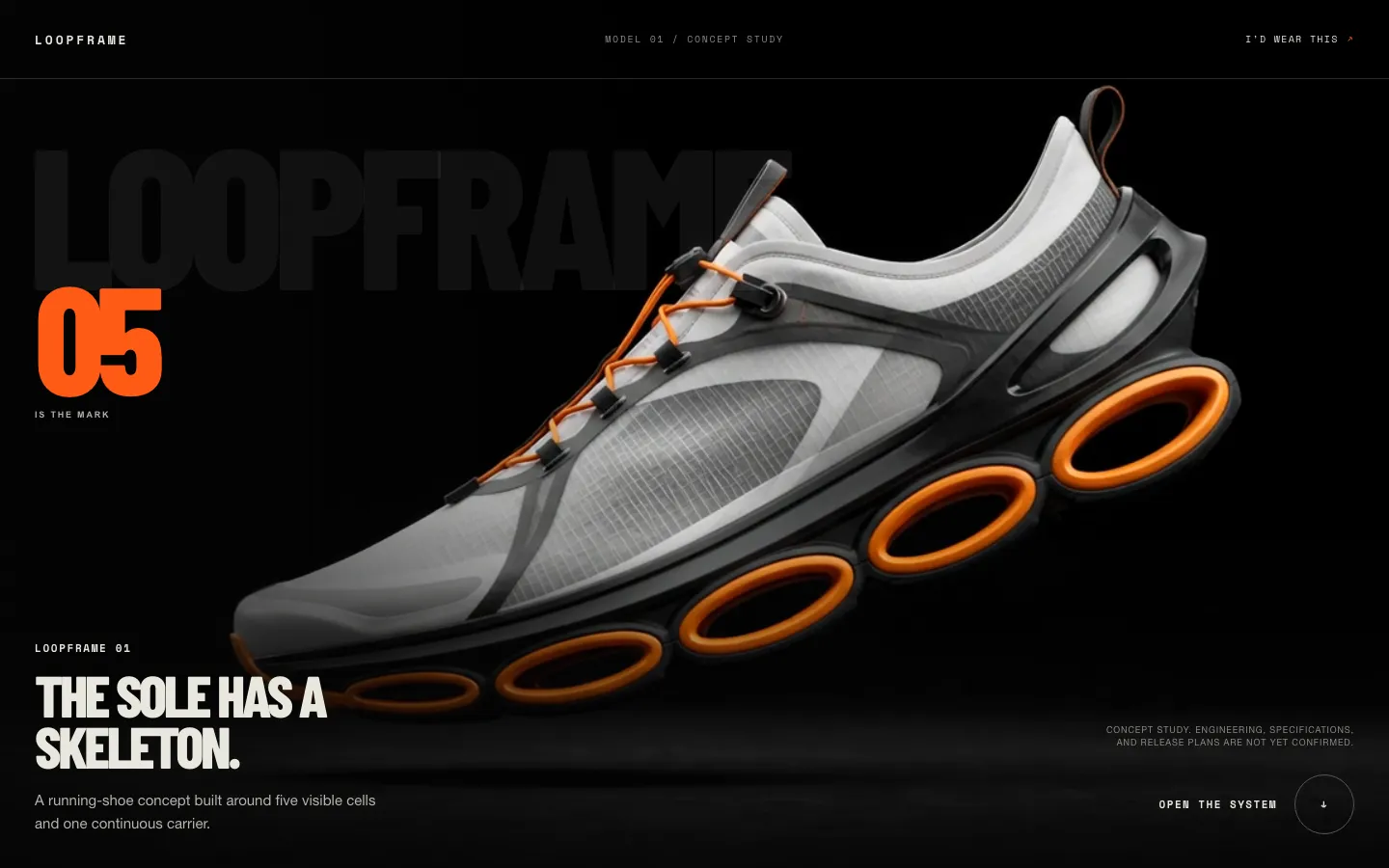 Published LOOPFRAME page with a clear product silhouette and five-cell mark